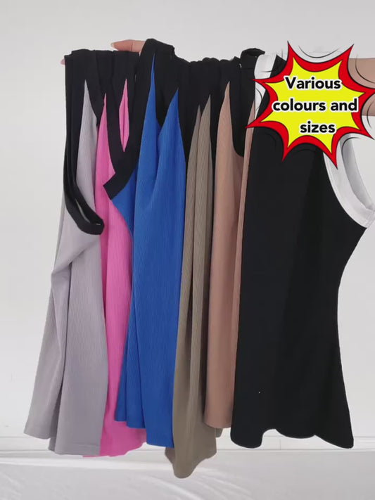 Contrast Binding Tank Tops Summer Sleeveless Basic Cami Top Shirt Slim Knit Ribbed Racerback Blouses